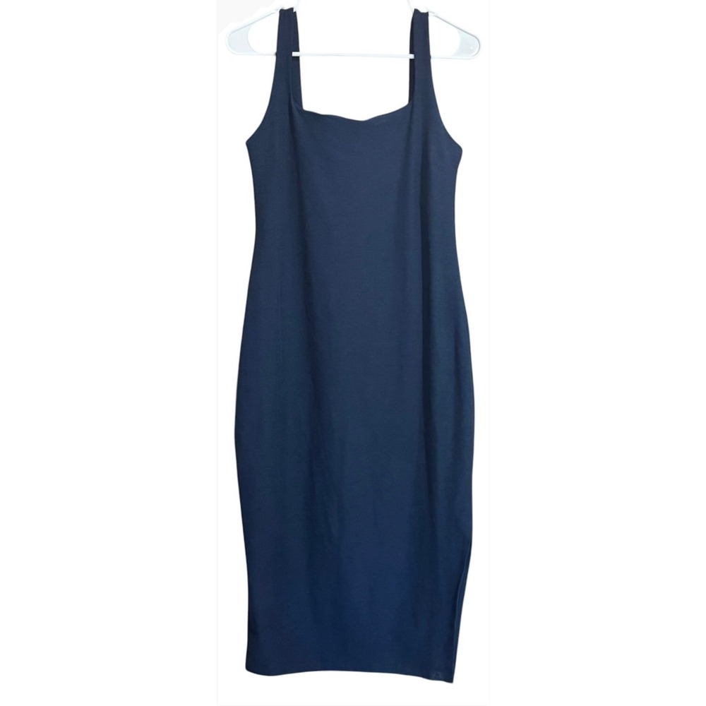 Beyond Yoga Spacedye Square Neck‎ Midi Dress Navy Blue Bodycon Athleisure Slit - Picture 9 of 15